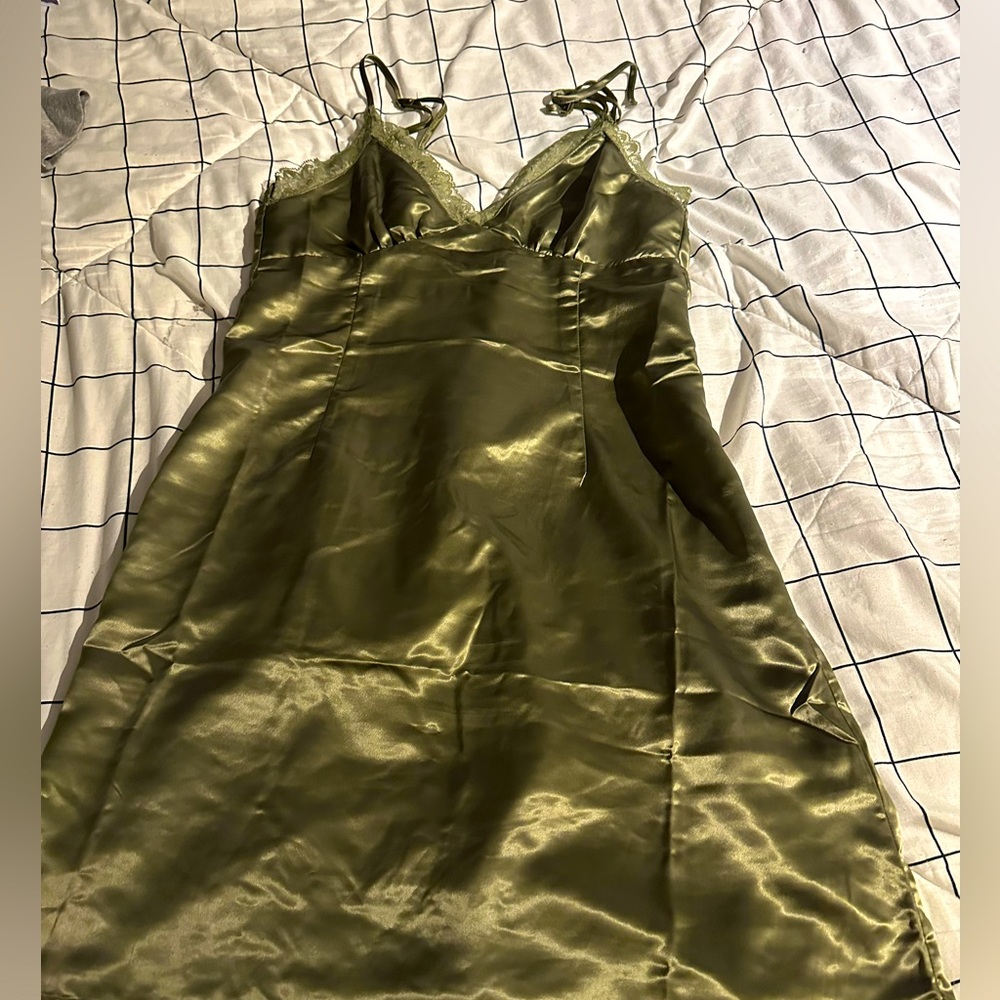 green silk dress